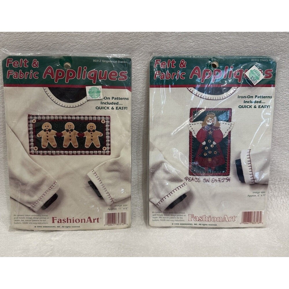 Vintage Christmas Felt Fabric Appliques Kit Gingerbread &Angel New Old Stock 95’